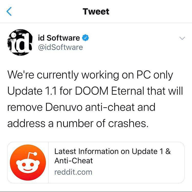 Bethesda отключит анти-чит в Doom Eternal из-за ярости игроков Bethesda отключит анти-чит в Doom Eternal из-за ярости игроков