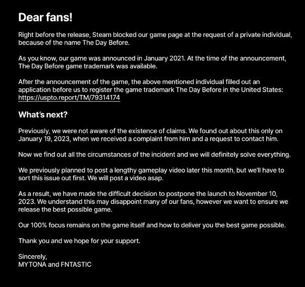 Кооперативный шутер The Day Before перенесли на ноябрь 2023, игра удалена из Steam Кооперативный шутер The Day Before перенесли на ноябрь 2023, игра удалена из Steam