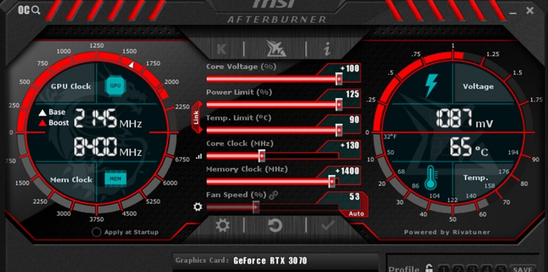 ����� Afterburner ��������� ������� � MSI �� ������ ������������ �� ������