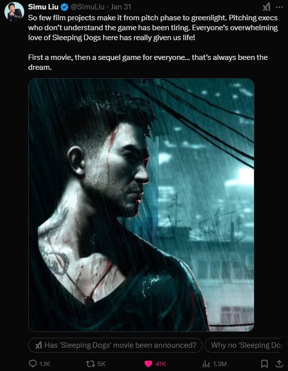 Симу Лю взялся за создание фильма по Sleeping Dogs Симу Лю взялся за создание фильма по Sleeping Dogs