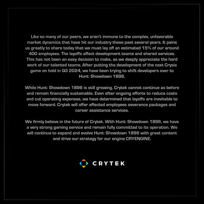 Crytek остановила разработку новой части Crysis и начала увольнять сотрудников Crytek остановила разработку новой части Crysis и начала увольнять сотрудников