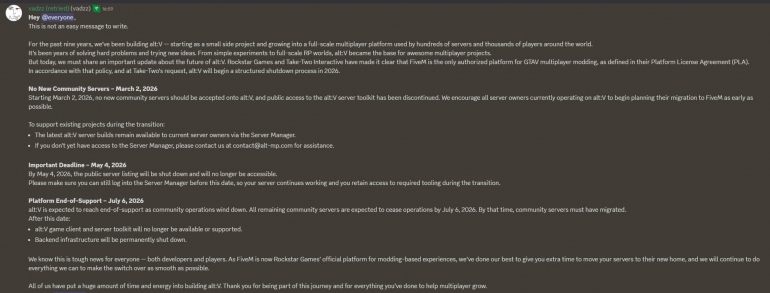 Take-Two ������� �������� ���������� FiveM